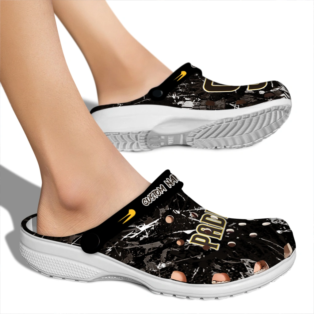 san-diego-padres-clog-personalized-graffiti-burst-brown-black-fashion-forward.webp