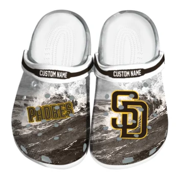 San Diego Padres Clogs - Personalized Wave Swirl Brown White