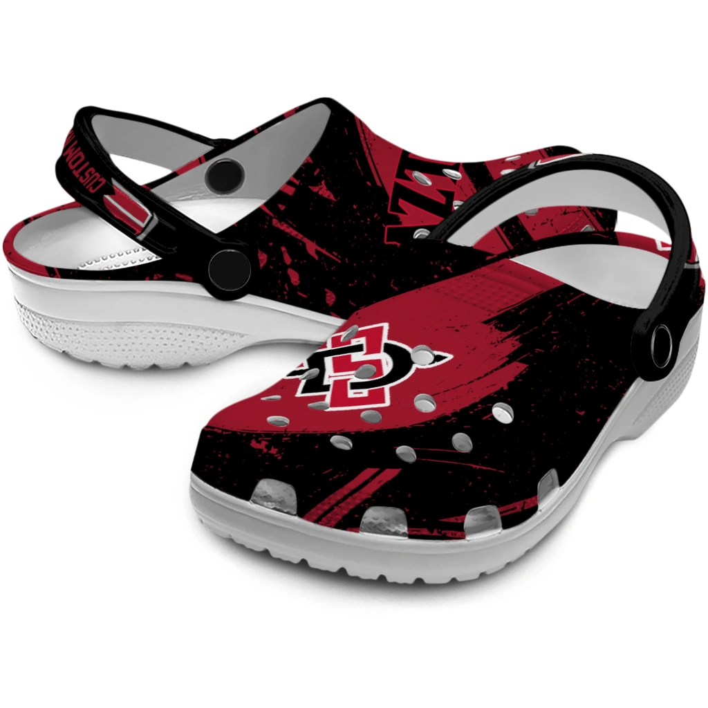 San Diego State Aztecs Clogs - Customized Checkered Streaks Red Black 3