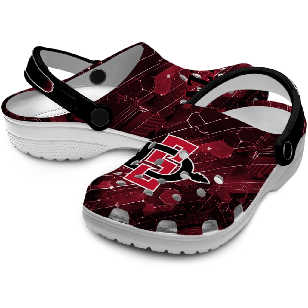 san-diego-state-aztecs-clog-personalized-circuit-geometry-red-black-high-quality.webp