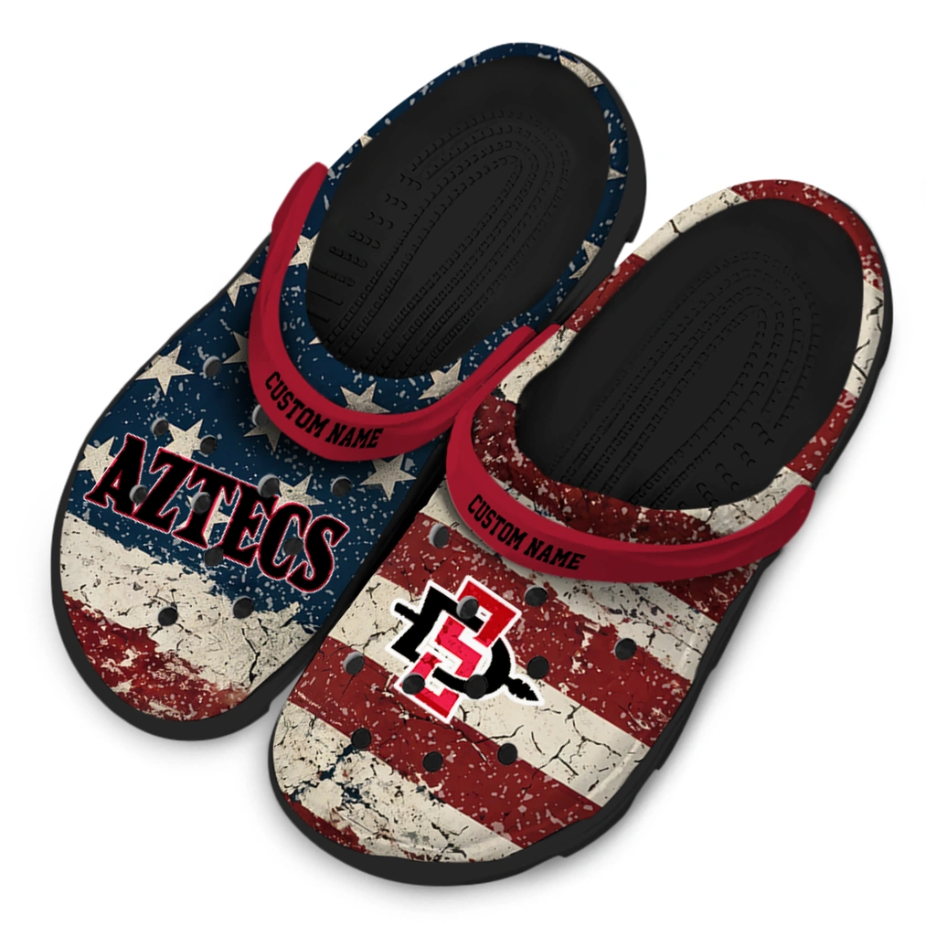 san-diego-state-aztecs-clog-personalized-distressed-stripes-red-blue-latest-model.webp