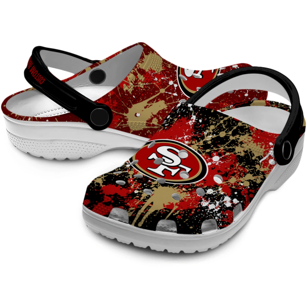 san-francisco-49ers-clog-custom-splatter-splash-red-black-high-quality.webp
