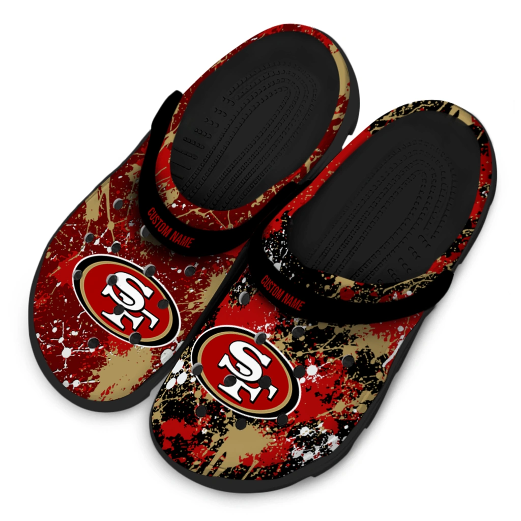san-francisco-49ers-clog-custom-splatter-splash-red-black-latest-model.webp
