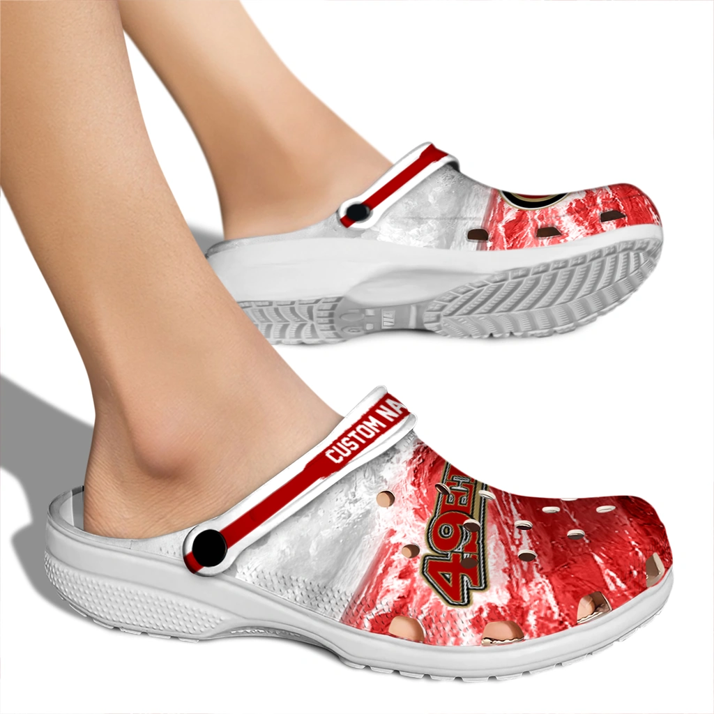 san-francisco-49ers-clog-customized-wave-swirl-red-white-fashion-forward.webp
