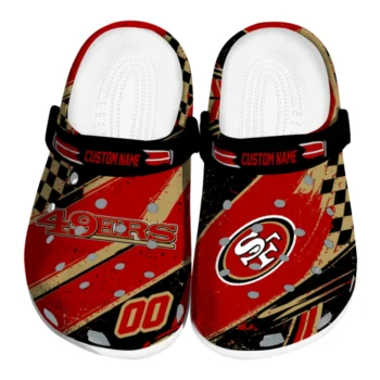 San Francisco 49ers Clogs - Customized Checkered Streaks Red Black