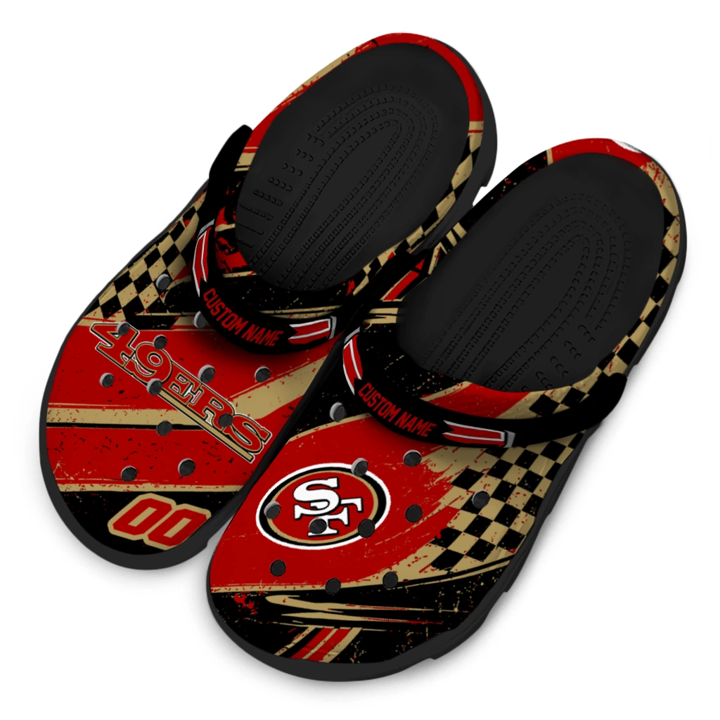 San Francisco 49ers Clogs - Customized Checkered Streaks Red Black 4