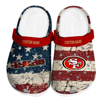 San Francisco 49ers Clogs - Personalized Distressed Stripes Red Blue