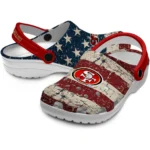 san-francisco-49ers-clog-personalized-distressed-stripes-red-blue-best-selling.webp