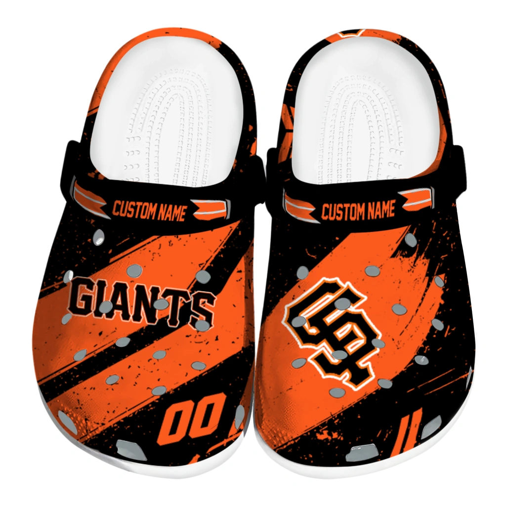 San Francisco Giants Clogs - Customized Circuit Geometry Orange Black 1 san francisco giants clog customized checkered streaks orange black best selling 1