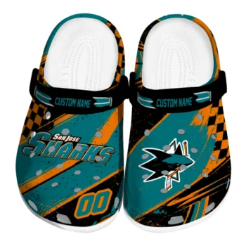 San Jose Sharks Clogs - Personalized Checkered Streaks Teal Black