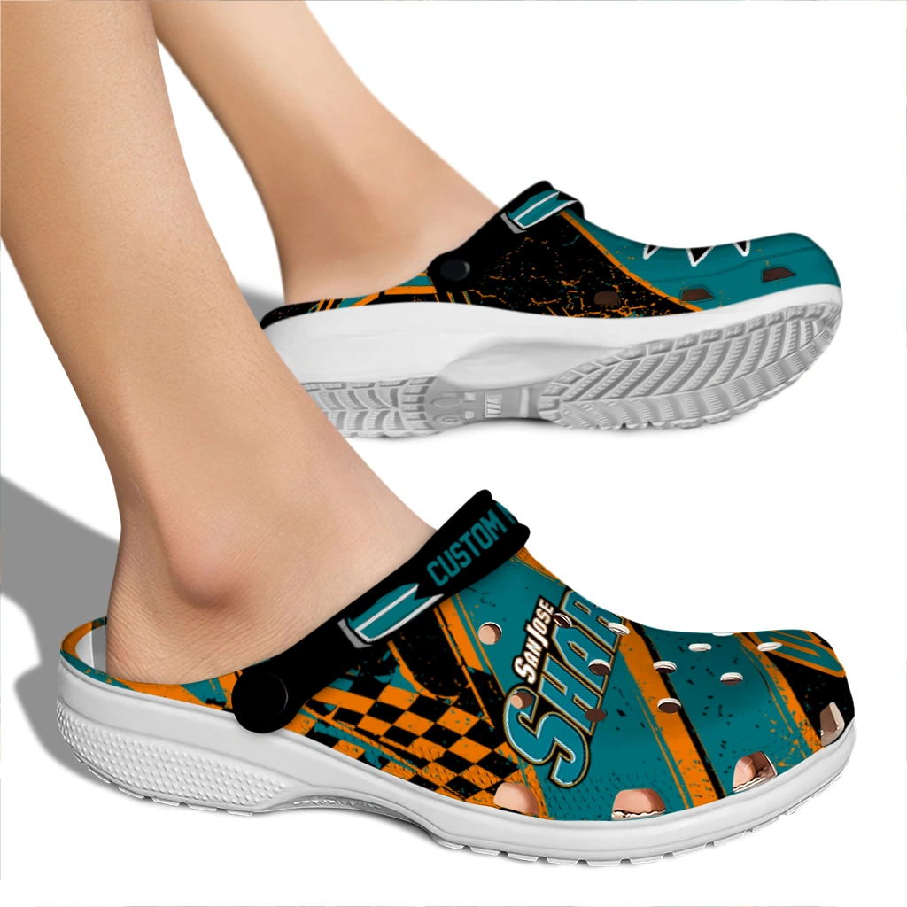 San Jose Sharks Clogs - Custom Circuit Geometry Teal Black 2