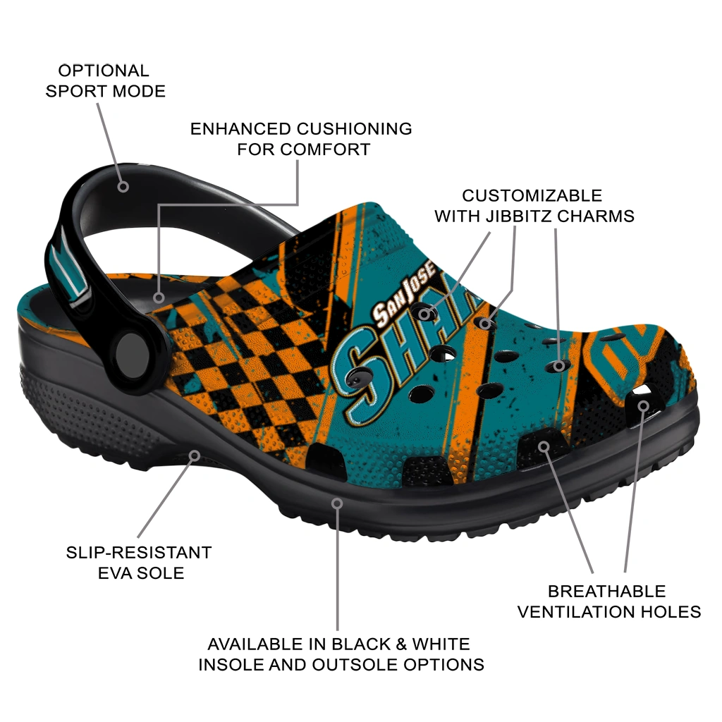 San Jose Sharks Clogs - Custom Circuit Geometry Teal Black 5