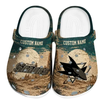 San Jose Sharks Clogs - Custom Cracked Landscape Fir Green Beige