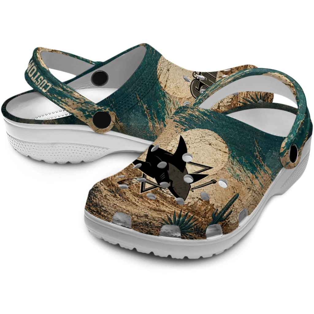 san-jose-sharks-clog-custom-cracked-landscape-fir-green-beige-high-quality.webp