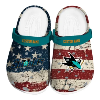 San Jose Sharks Clogs - Custom Distressed Stripes Teal Red Blue