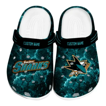 San Jose Sharks Clogs - Customized Cracked Energy Teal Black