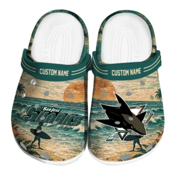 San Jose Sharks Clogs - Customized Wave Scene Fir Green