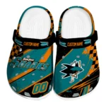 San Jose Sharks Clogs - Personalized Checkered Streaks Teal Black 1 san-jose-sharks-clog-personalized-checkered-streaks-teal-black-best-selling.webp