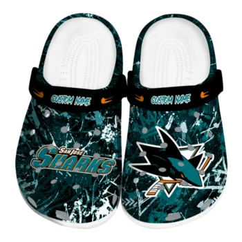 San Jose Sharks Clogs - Personalized Graffiti Burst Teal Black