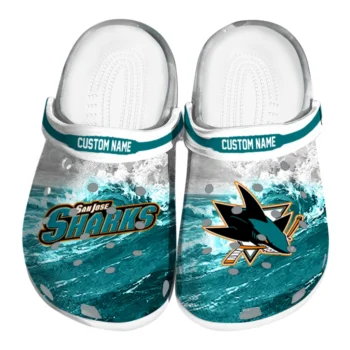 San Jose Sharks Clogs - Personalized Wave Swirl Teal White