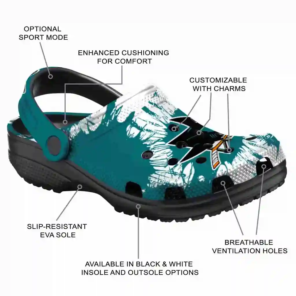 San Jose Sharks Clogs Splatter Graphics New Arrival San Jose Sharks Clogs Splatter Graphics New Arrival