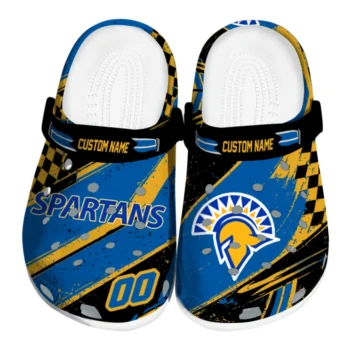 San Jose State Spartans Clogs - Custom Checkered Streaks Blue Black