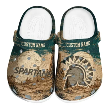 San Jose State Spartans Clogs - Customized Cracked Landscape Fir Green Beige