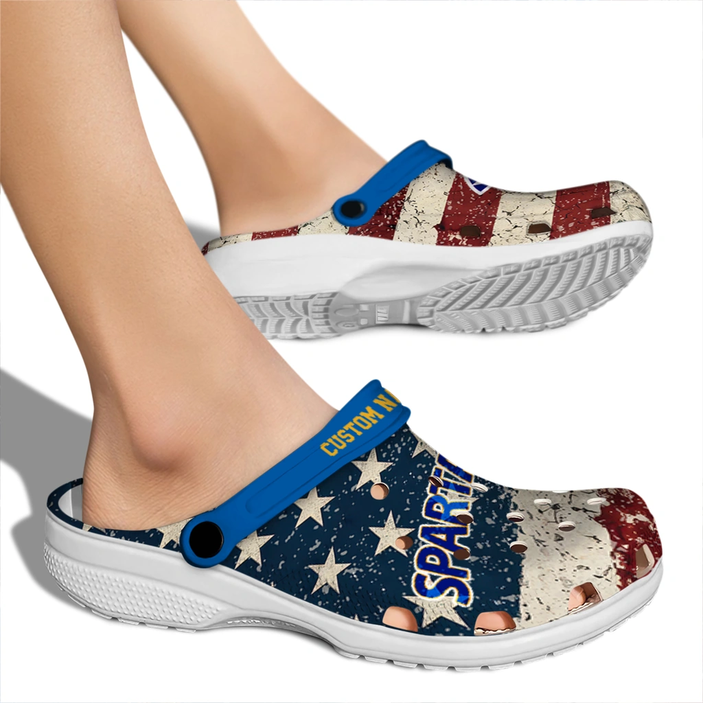san-jose-state-spartans-clog-customized-distressed-stripes-blue-red-blue-fashion-forward.webp