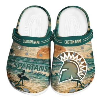 San Jose State Spartans Clogs - Personalized Wave Scene Fir Green