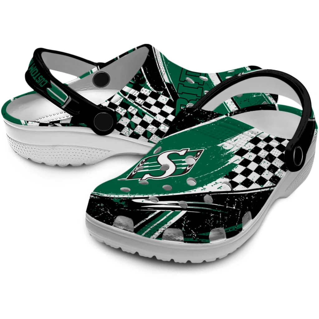 Saskatchewan Roughriders Clogs - Custom Circuit Geometry Green Black 3