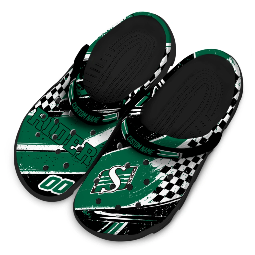 Saskatchewan Roughriders Clogs - Custom Circuit Geometry Green Black 4