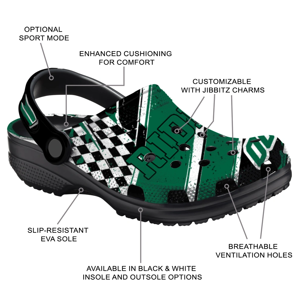 Saskatchewan Roughriders Clogs - Custom Circuit Geometry Green Black 5