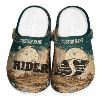 Saskatchewan Roughriders Clogs - Custom Cracked Landscape Fir Green Beige