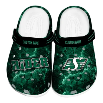 Saskatchewan Roughriders Clogs - Customized Cracked Energy Green Black