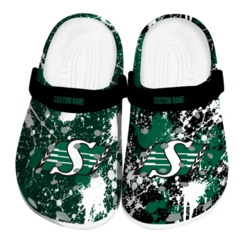 Saskatchewan Roughriders Clogs - Customized Splatter Splash Green Black
