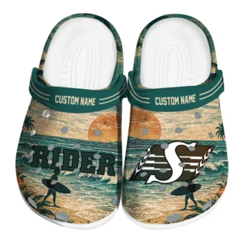 Saskatchewan Roughriders Clogs - Customized Wave Scene Fir Green