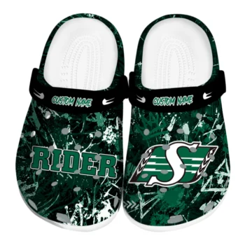 Saskatchewan Roughriders Clogs - Personalized Graffiti Burst Green Black