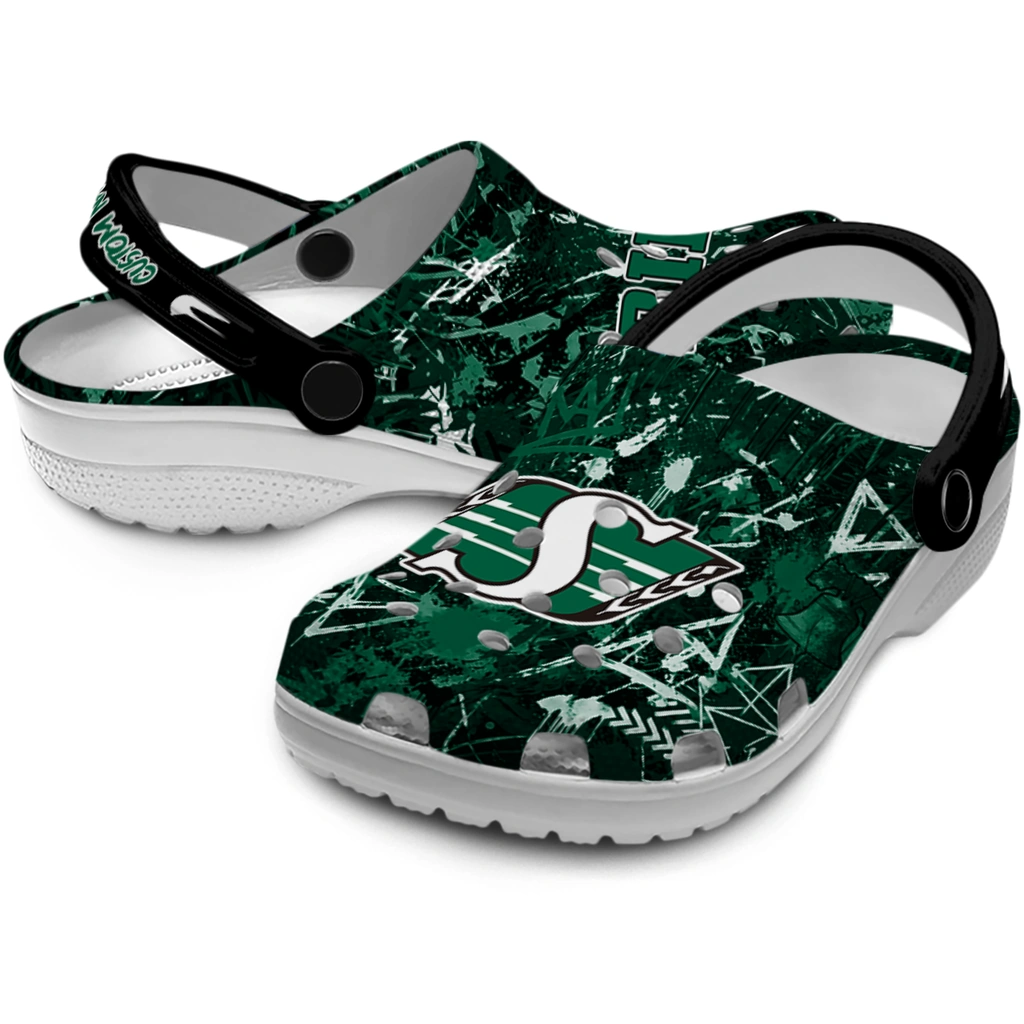 saskatchewan-roughriders-clog-personalized-graffiti-burst-green-black-high-quality.webp