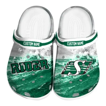 Saskatchewan Roughriders Clogs - Personalized Wave Swirl Green White