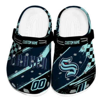 Seattle Kraken Clogs - Custom Checkered Streaks Blue Black