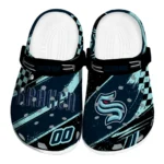 Seattle Kraken Clogs - Custom Checkered Streaks Blue Black 1 Seattle Kraken Clogs – Custom Checkered Streaks Blue Black 1