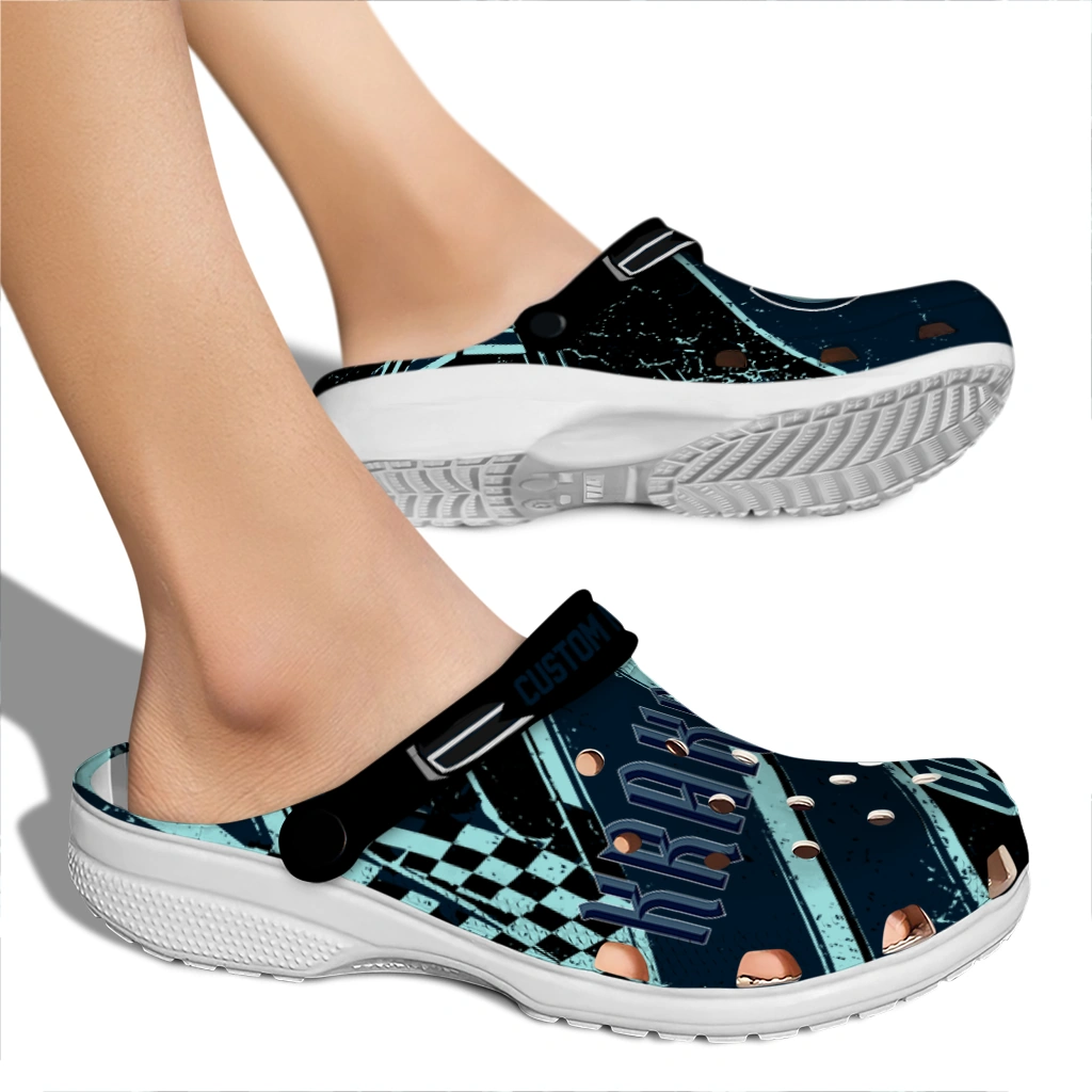 Seattle Kraken Clogs - Custom Checkered Streaks Blue Black 2