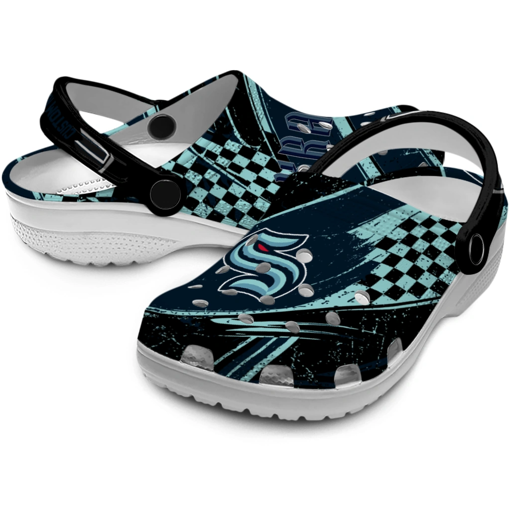 Seattle Kraken Clogs - Custom Checkered Streaks Blue Black 3