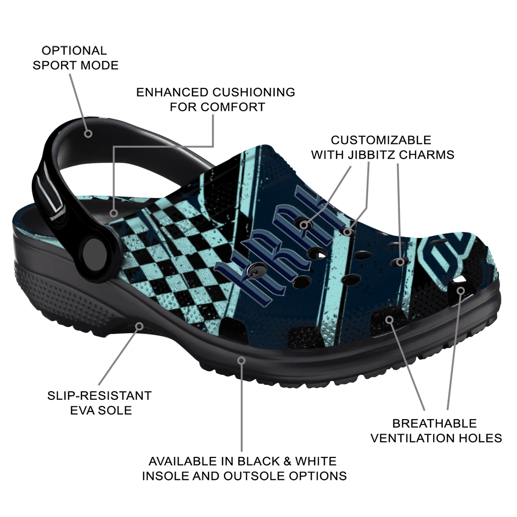 Seattle Kraken Clogs - Custom Checkered Streaks Blue Black 5