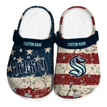 Seattle Kraken Clogs - Customized Distressed Stripes Blue Red Blue