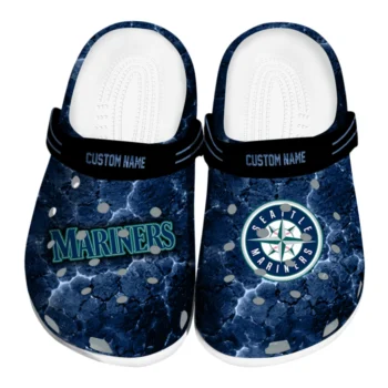 Seattle Mariners Clogs - Custom Cracked Energy Navy Blue Black