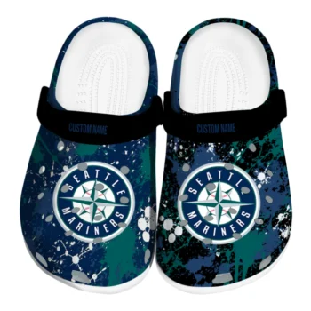 Seattle Mariners Clogs - Custom Splatter Splash Navy Blue Black