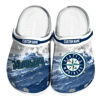 Seattle Mariners Clogs - Customized Wave Swirl Navy Blue White