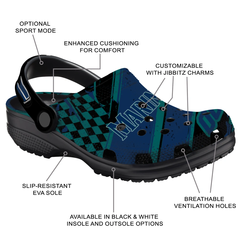 Seattle Mariners Clogs - Customized Checkered Streaks Navy Blue Black 5