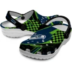 Seattle Seahawks Clogs – Personalized Checkered Streaks Blue Black 1